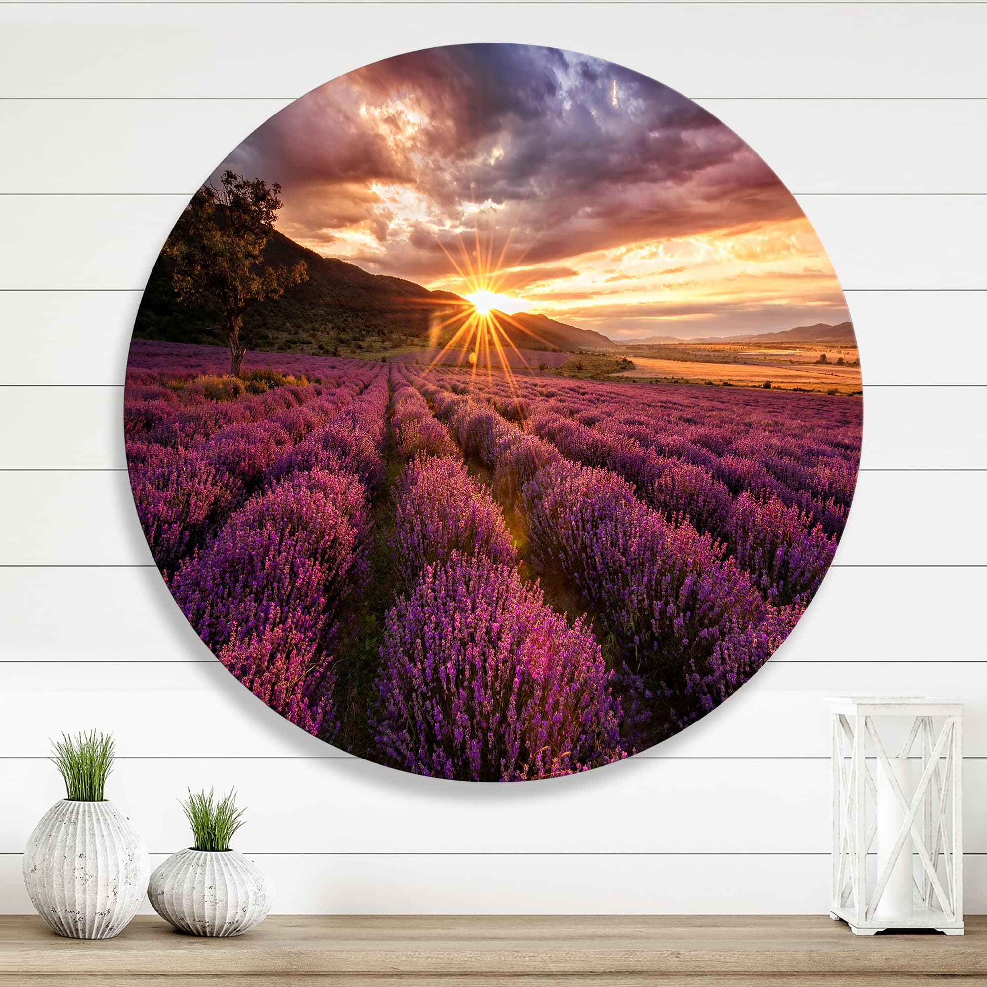 Designart - Sunrise & Dramatic Clouds Over Lavender Field IV